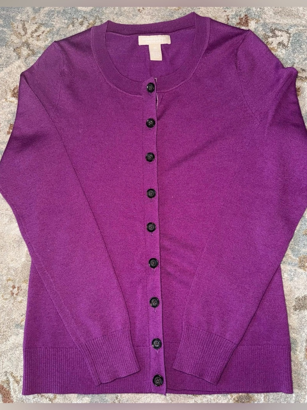 Banana Republic Purple Button-Front Crewneck Cardigan